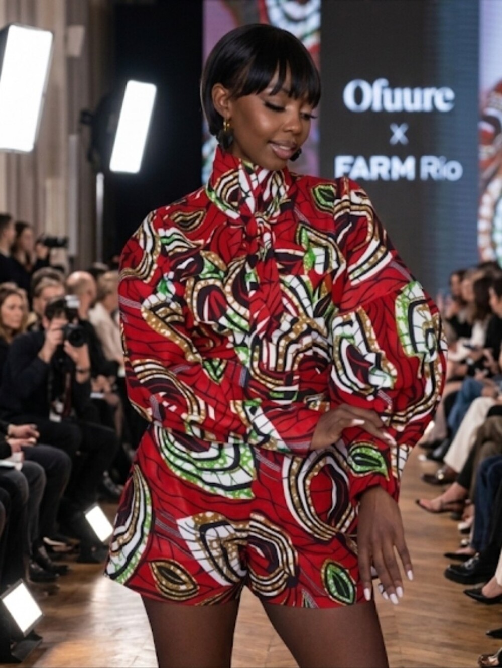 OFUURE X FARM Rio-esque High Neck Puff Sleeve Romper Onesie High Waisted Shorts
